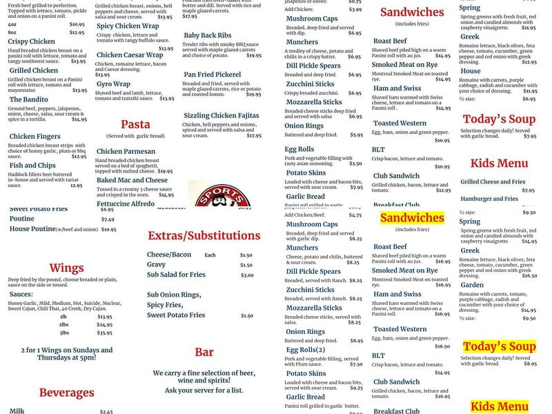 Long Shot's Sports Cafe Menu