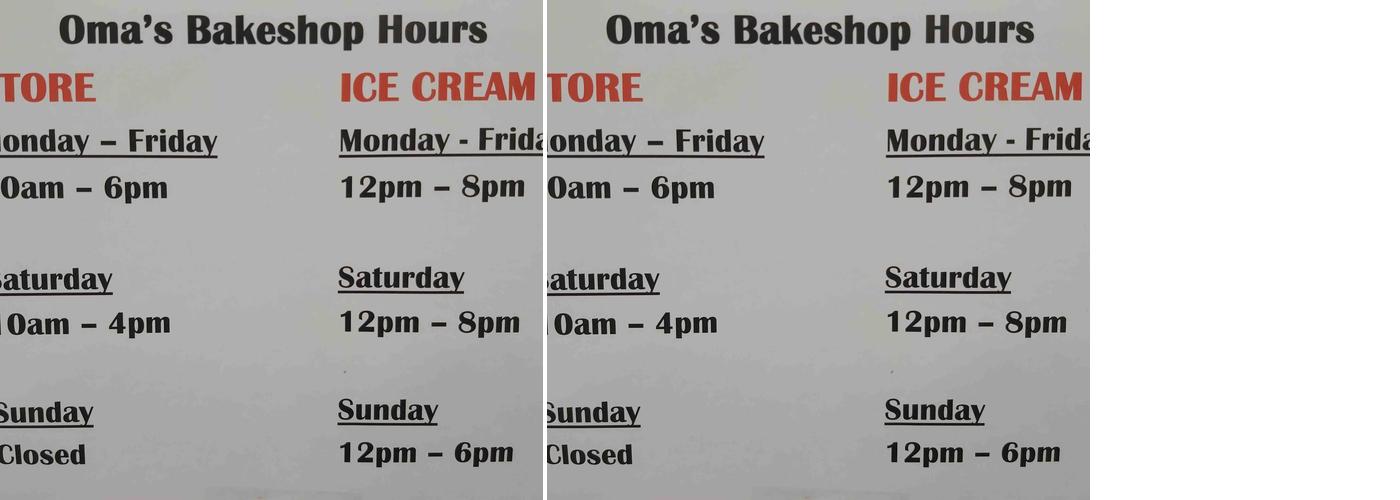 Oma's Bakeshop Menu