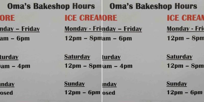 Oma's Bakeshop Menu