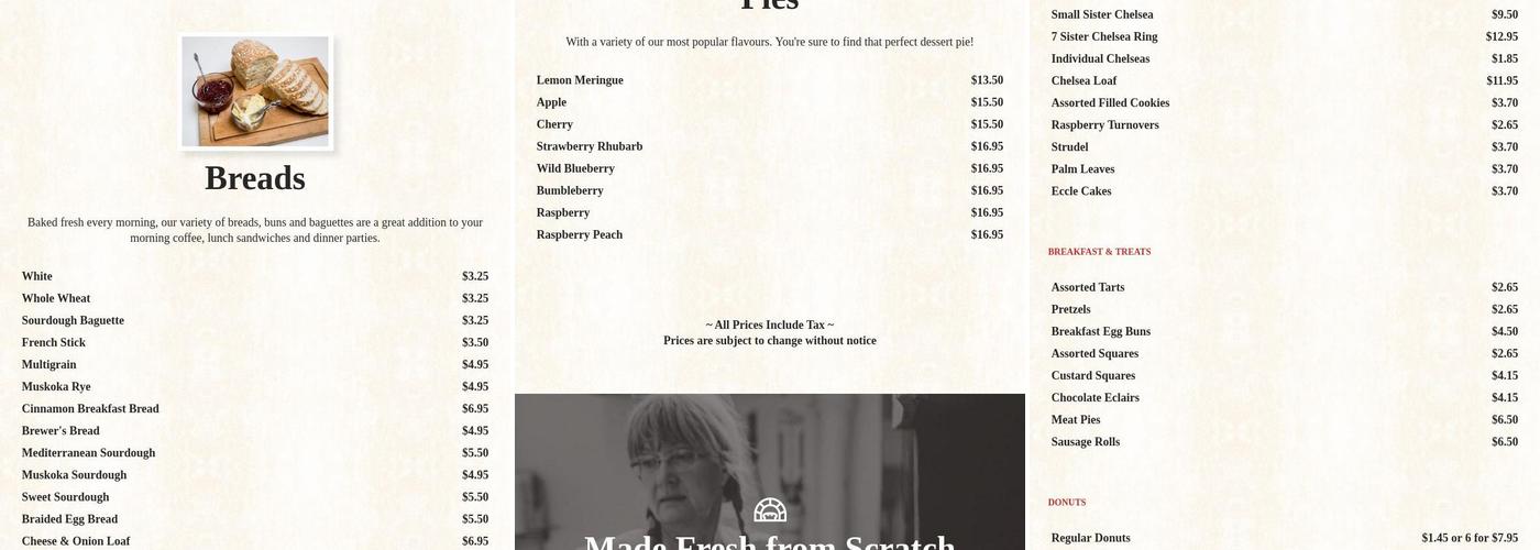 The Bakery Menu