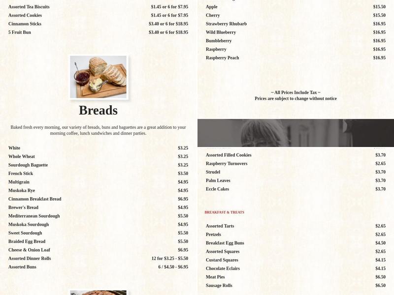 The Bakery Menu