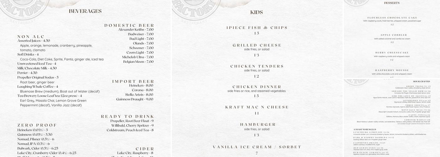 The Old Fish Factory Restaurant Menu