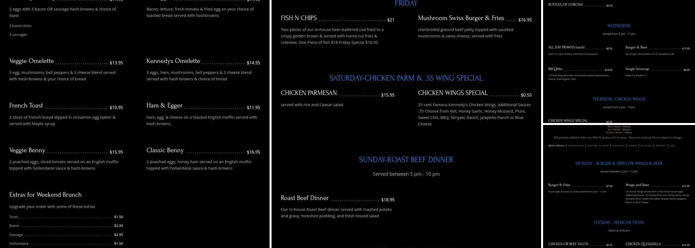 Kennedy's Pub Menu
