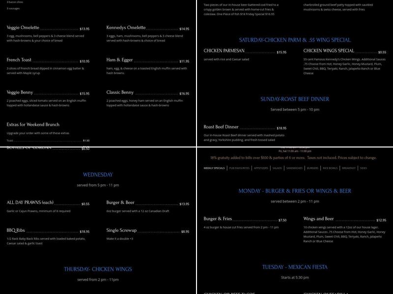 Kennedy's Pub Menu