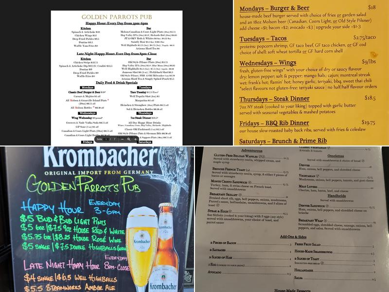 Golden Parrots Pub & Restaurant Menu
