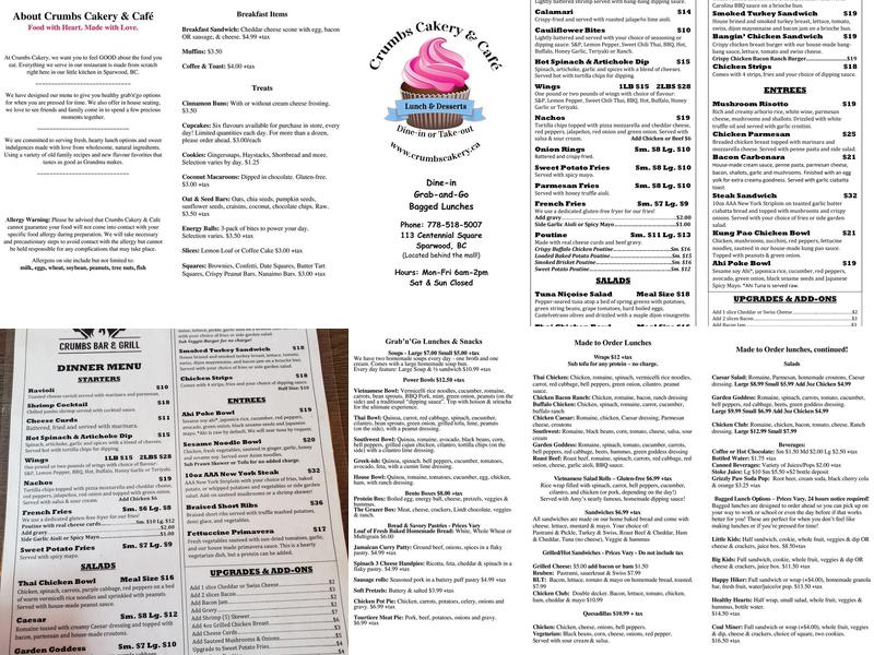 Crumbs Bar & Grill Menu