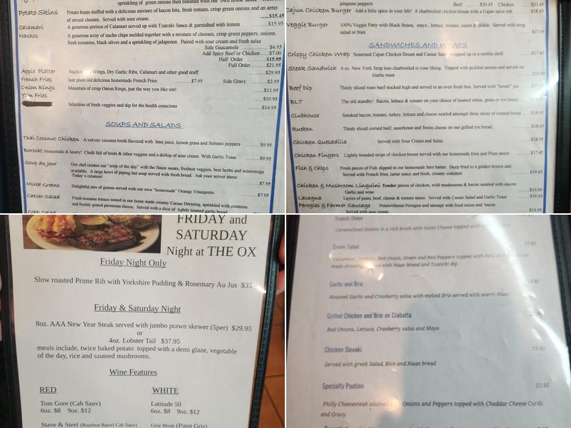 Blue Ox Pub Menu