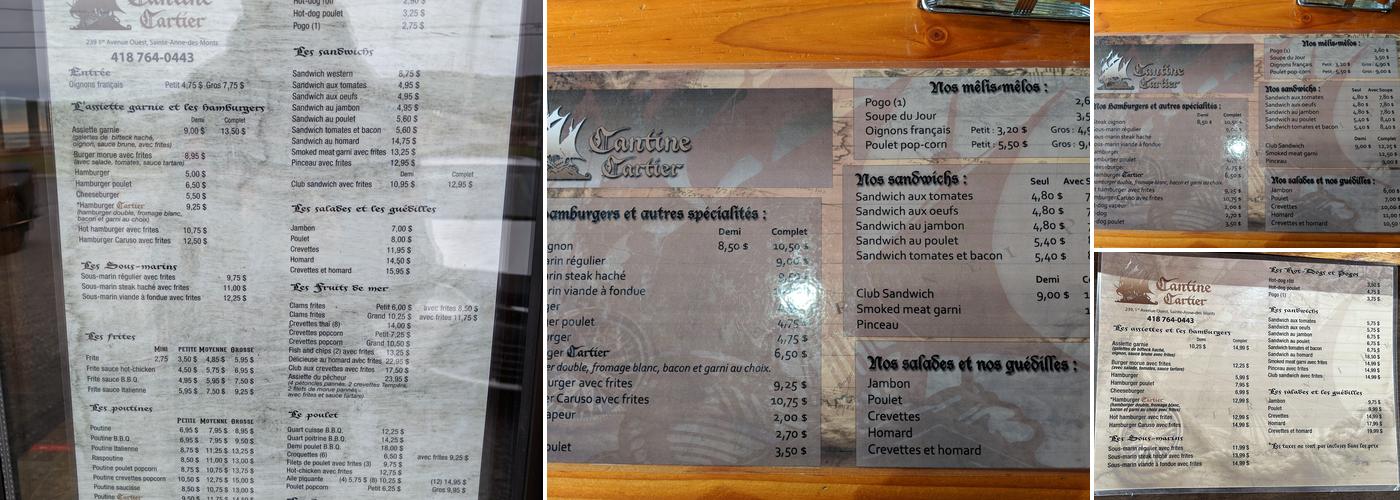 Cantine Cartier Enr Menu