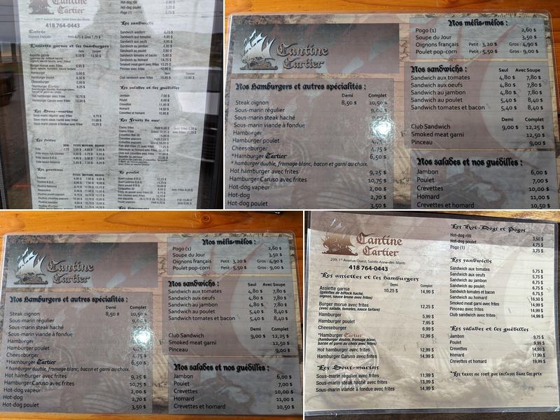 Cantine Cartier Enr Menu