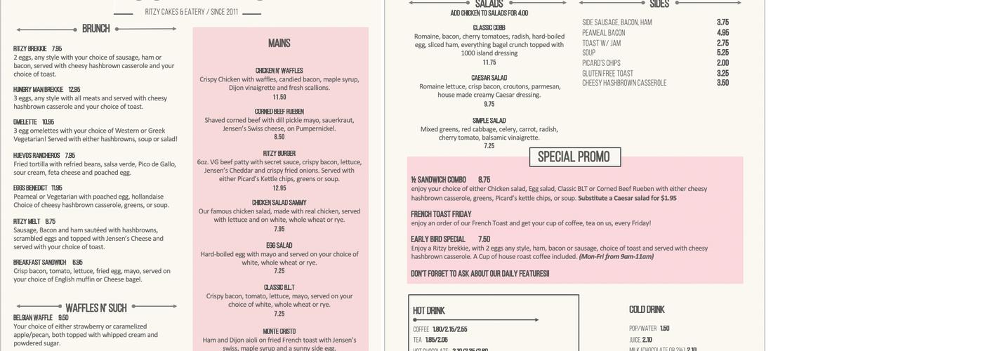 Ritzy’s Bakery & Deli Menu