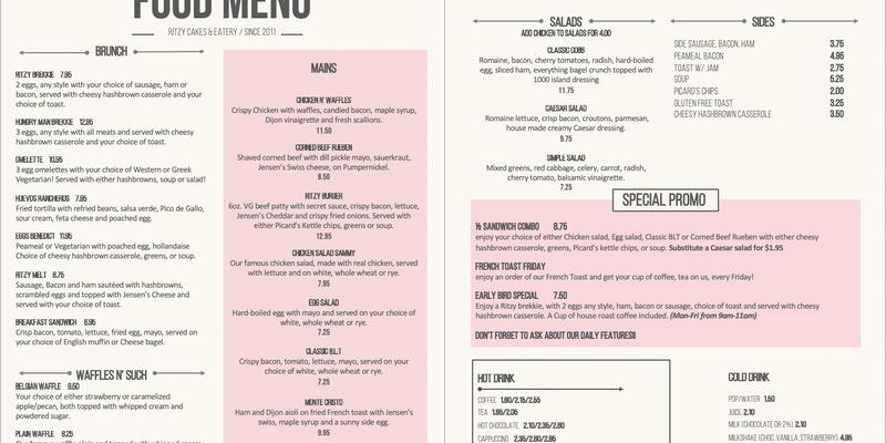 Ritzy’s Bakery & Deli Menu