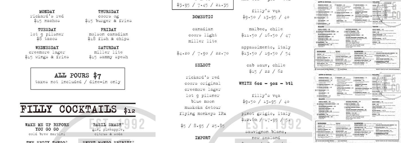 Filly & Co Menu