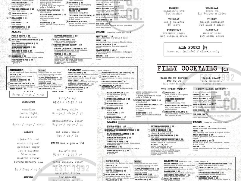 Filly & Co Menu