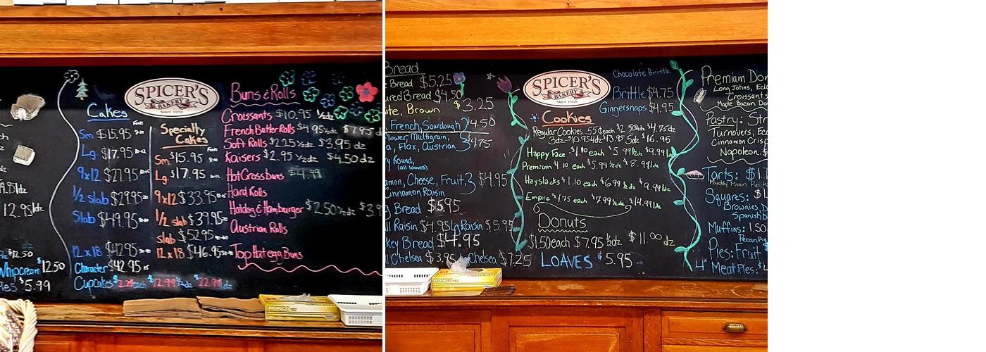 Spicer's Bakery of Aylmer Menu
