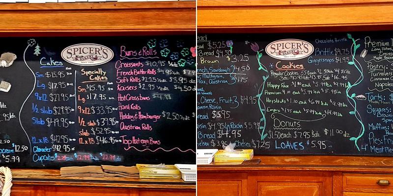 Spicer's Bakery of Aylmer Menu