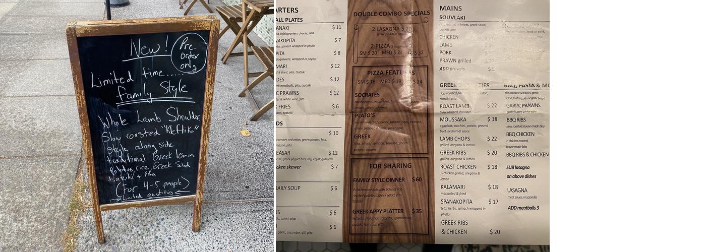 SOCRATES in the Heights Menu