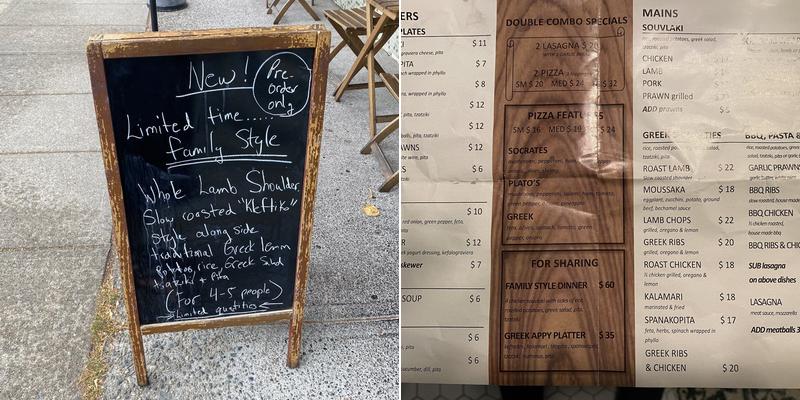 SOCRATES in the Heights Menu