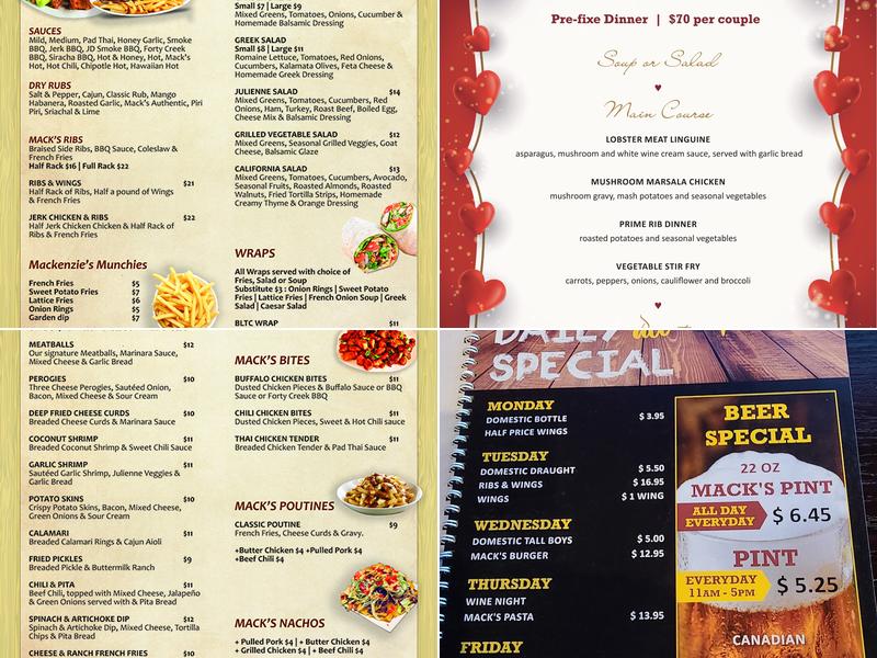 Mackenzie Pub Menu