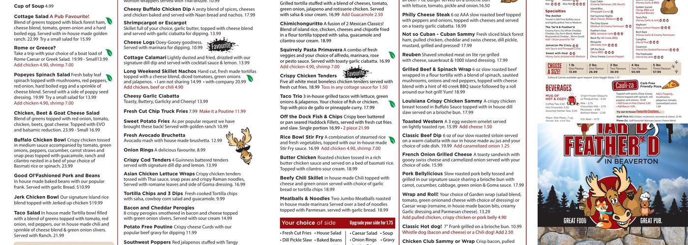 Tar'd & Feather'd Menu