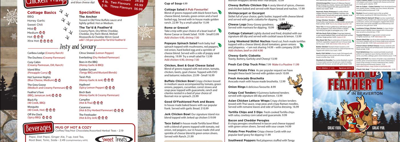 Tar'd & Feather'd Menu