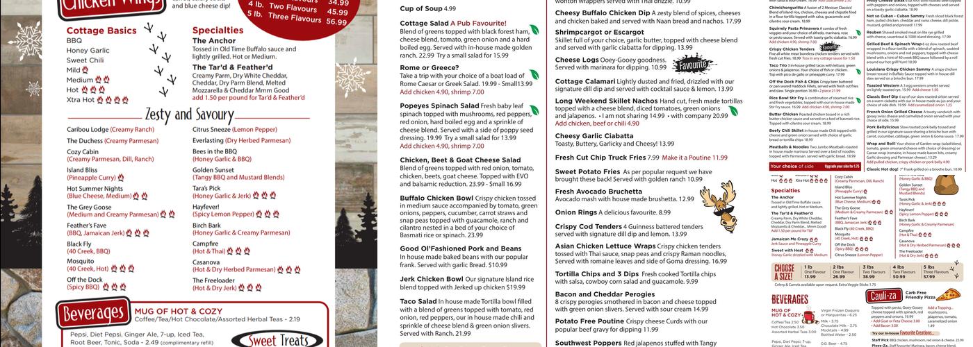 Tar'd & Feather'd Menu