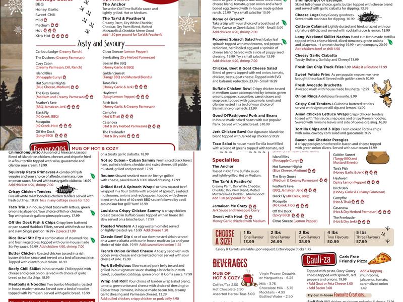 Tar'd & Feather'd Menu