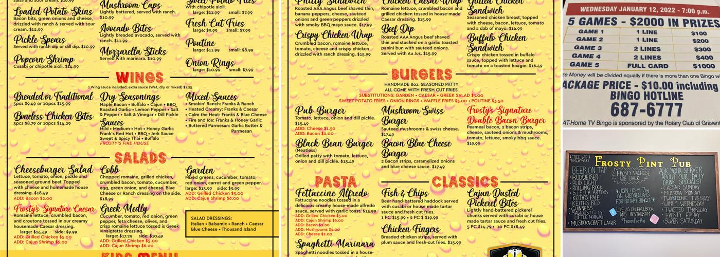 Frosty Pint Pub Menu