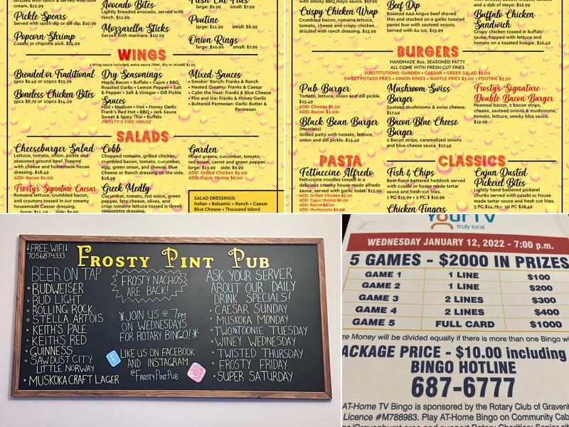 Frosty Pint Pub Menu