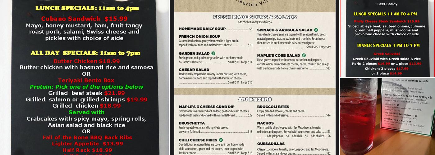 Maple Avenue Tap & Grill Menu