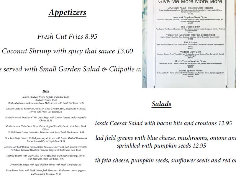 Crystal Chandelier Cafe Etc. Menu