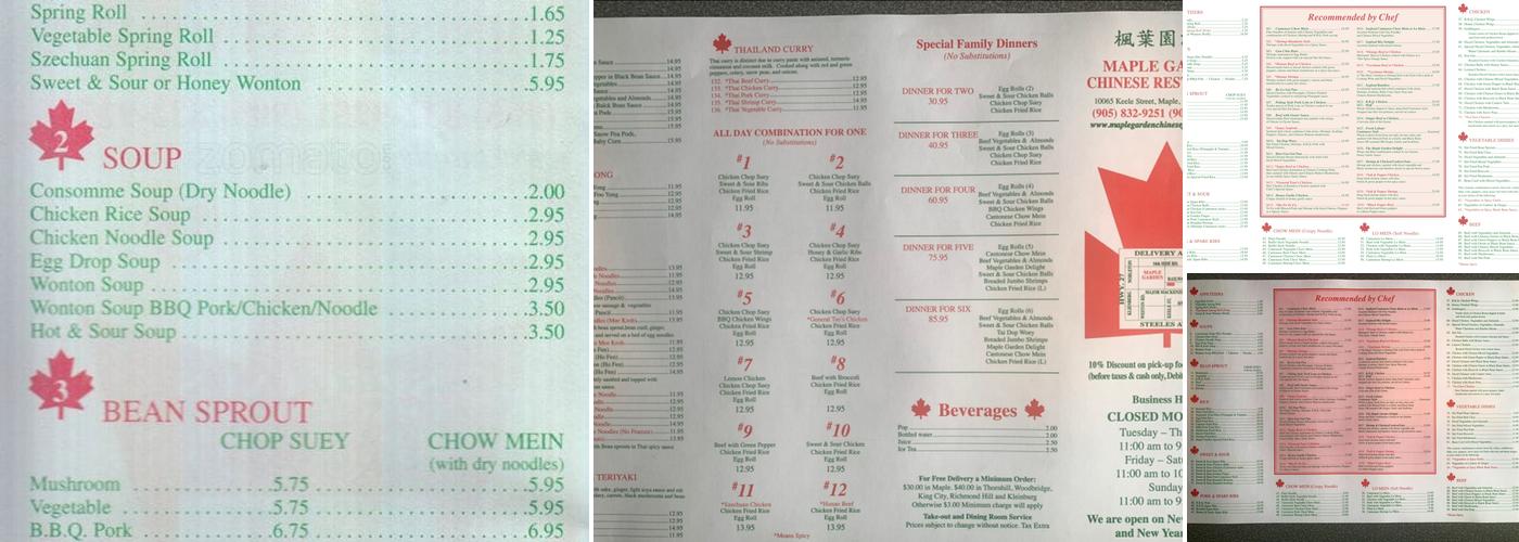 Maple Garden Chinese Restaurant Menu