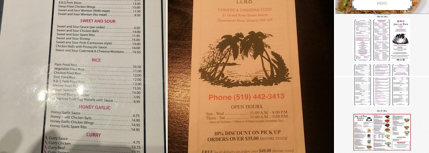 Jade's of Paris Restaurant Menu