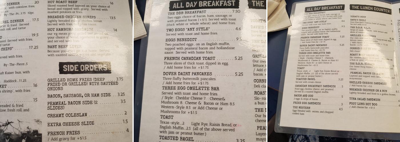 Dover Dairy Bar Menu