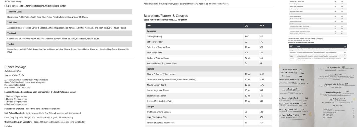 David's Restaurant Menu