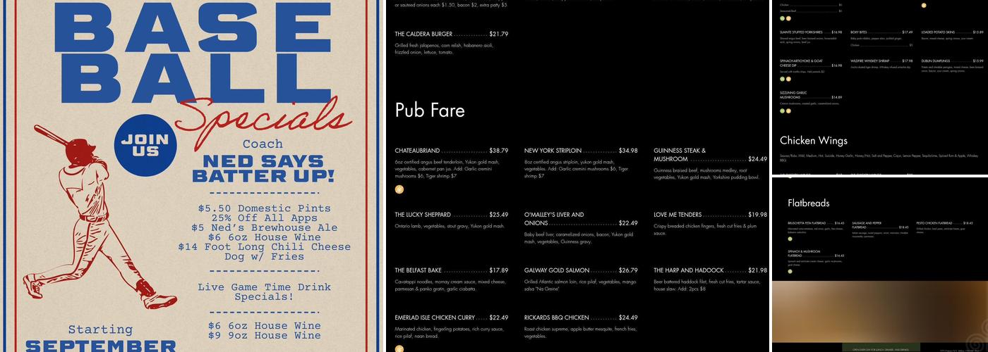 Ned Devine's Irish Pub Menu