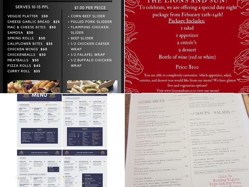 Lions and Sun Bar and Lounge Menu