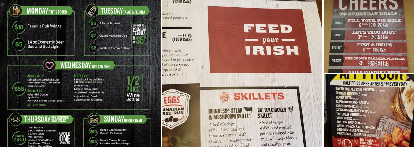 Fionn MacCool's Menu