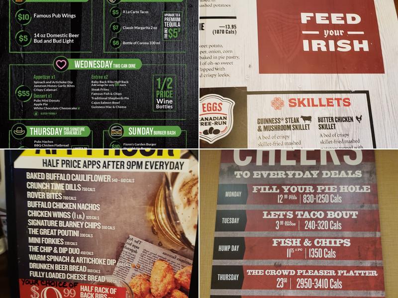 Fionn MacCool's Menu