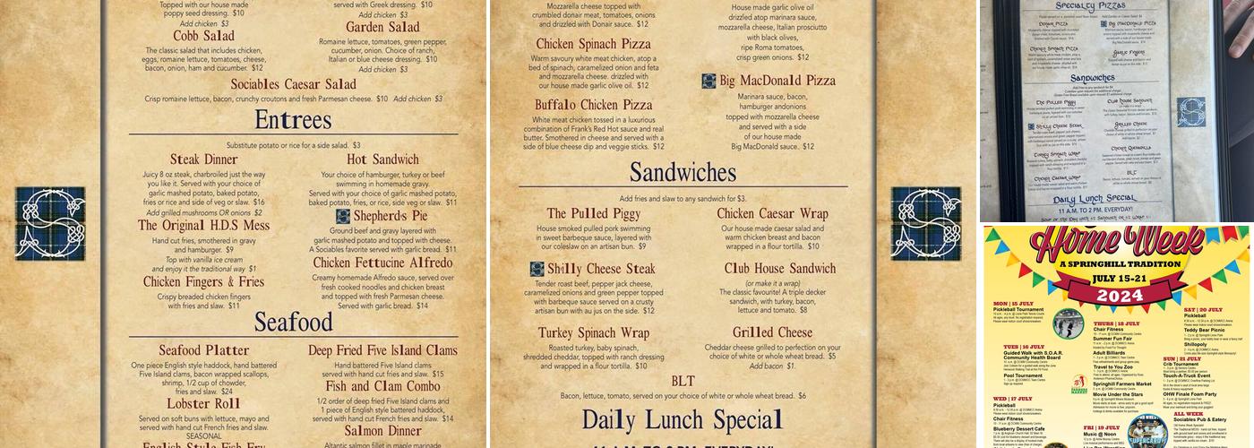 Sociables Pub and Eatery Menu