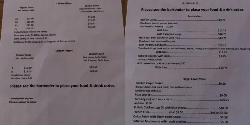 Bolands Beef and Brew Menu