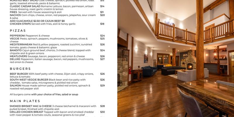 Winston Lodge Menu
