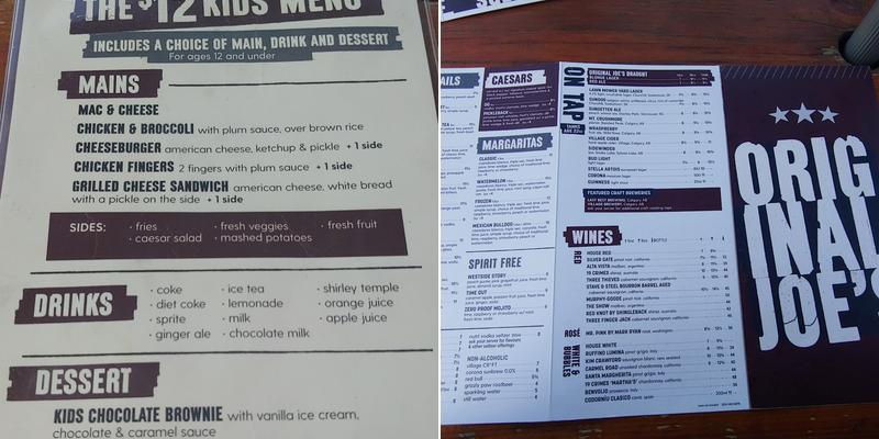 Original Joe's Menu