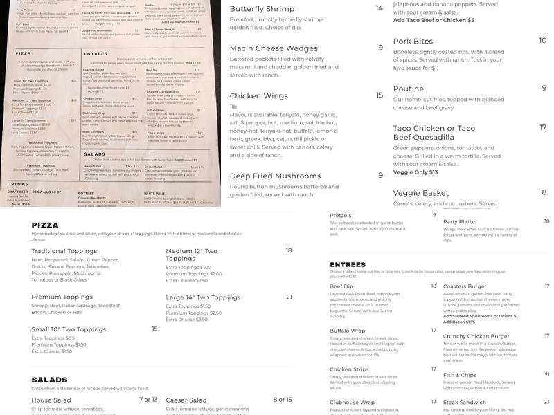 Coasters Bar & Grill Ltd Menu