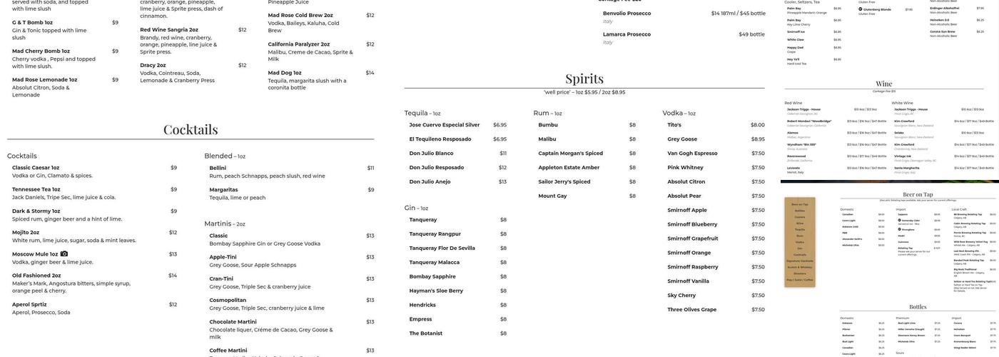 Mad Rose Pub Royal Oak Menu