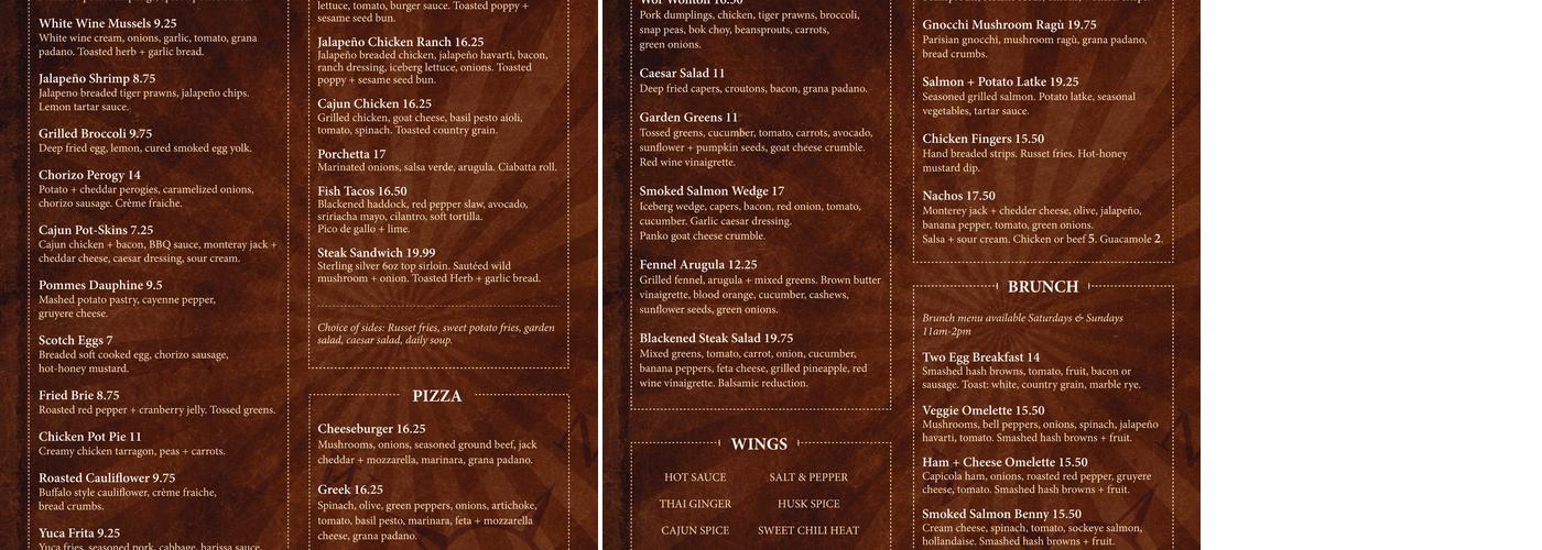 The Bend Lounge Menu