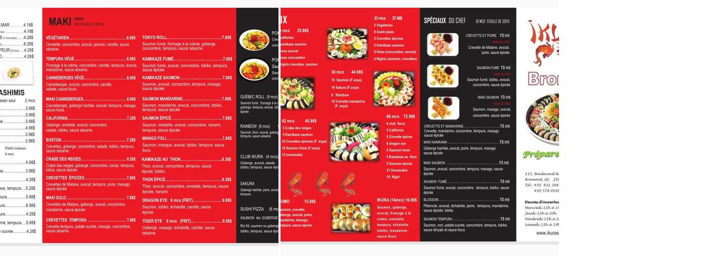 Ikura sushi Bromont Menu