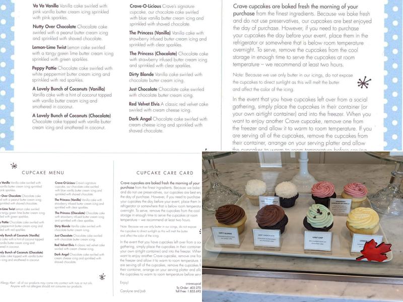 Crave Cupcakes Edmonton Menu