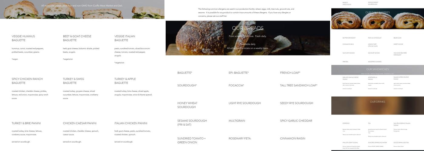 Tall Tree Bakery Menu