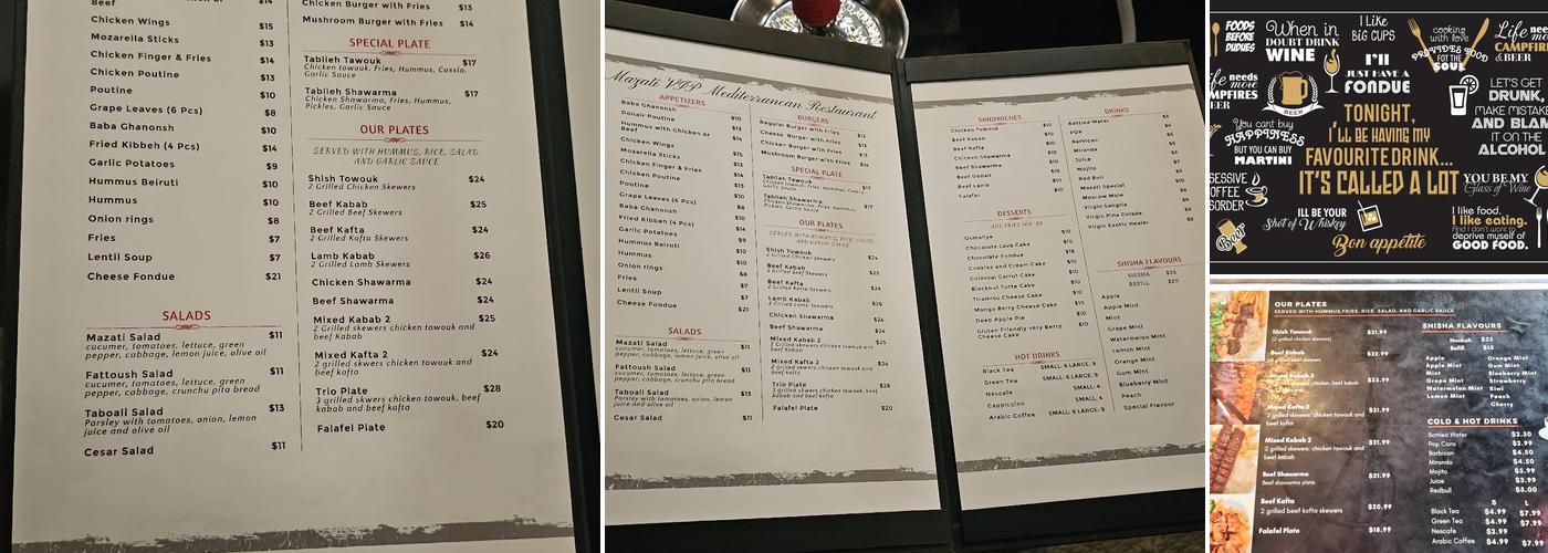 Mazati VIP Mediterranean restaurant Menu