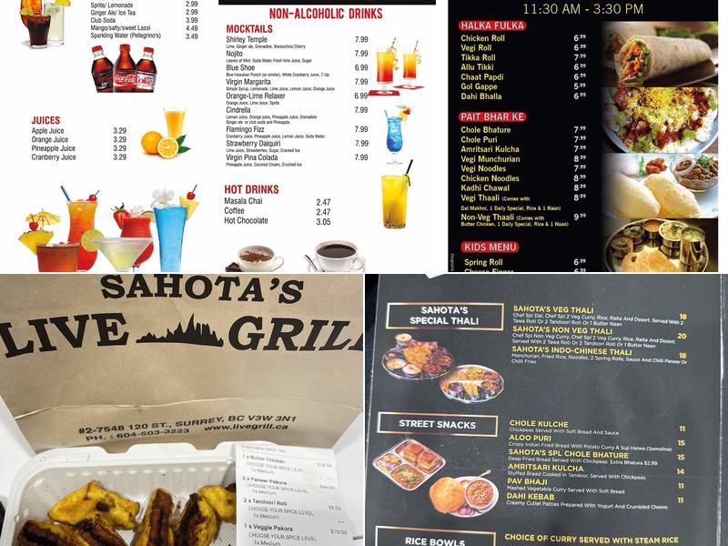 Sahota’s Live Grill - Surrey Menu